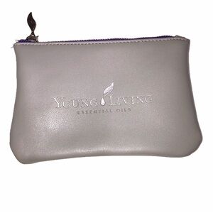 Young Living Zippered Pouch Gray Silver Purple  Vegan Faux Leather Key Ring